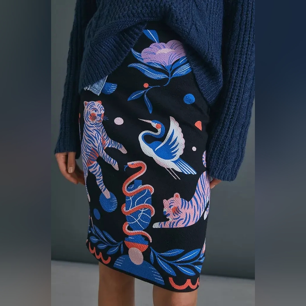 Anthropologie Super Nice Letters Julie Stretchy Midi Skirt Size M